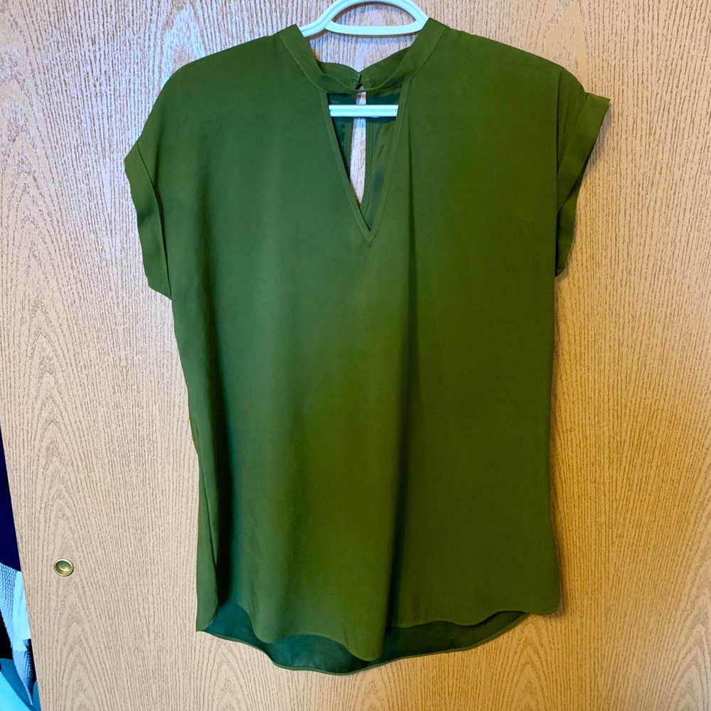 Olive green choker neck short sleeve blouse